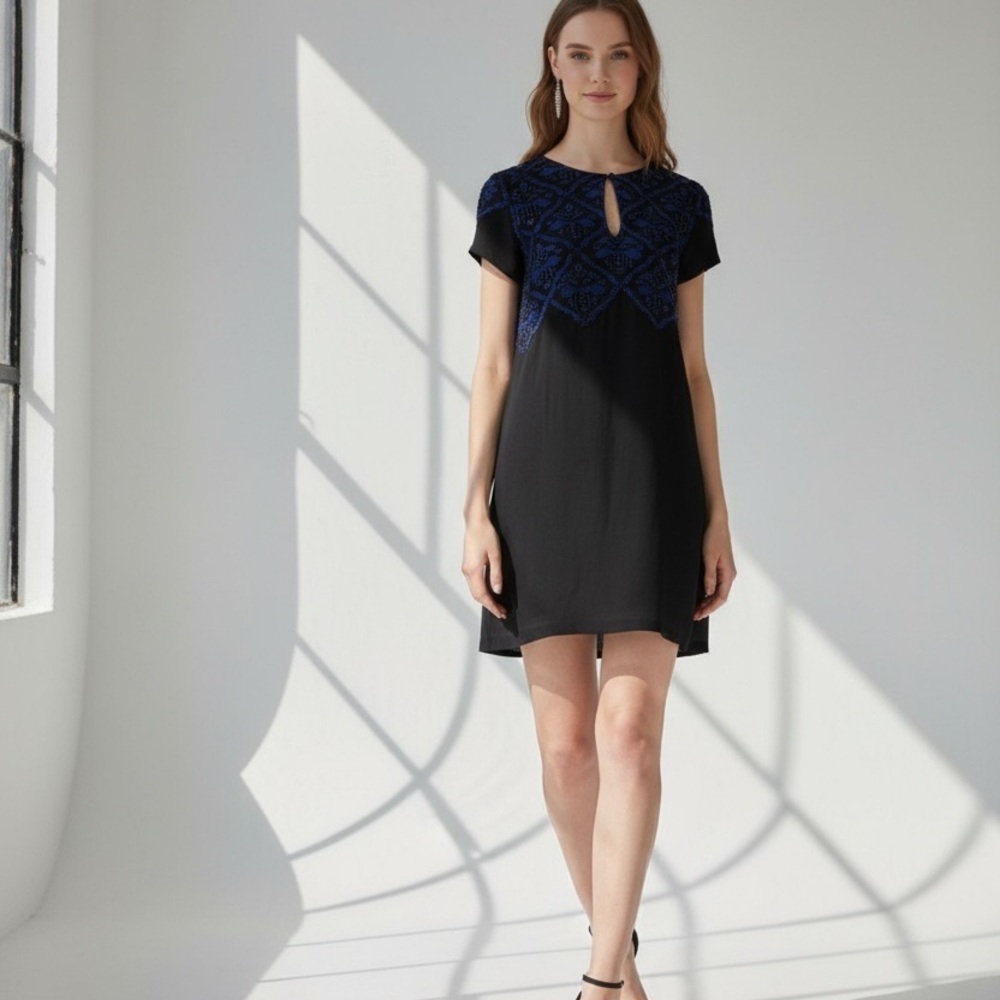 Lucky Brand Black and Blue Beaded Mini Dress - Picture 4 of 6